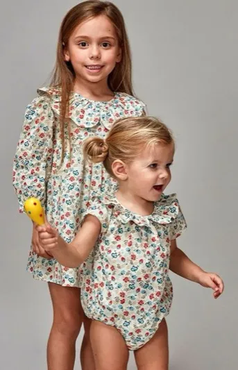 Girl's Babies Liberty Print Dress With Curved Design Collar