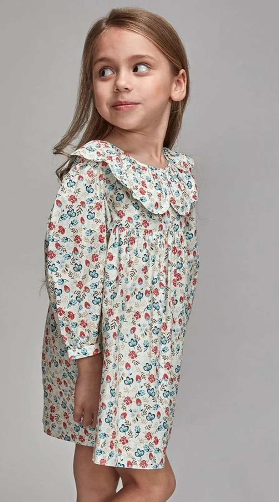 Girl's Babies Liberty Print Dress With Curved Design Collar view 3