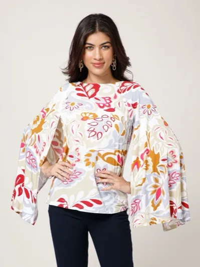 Retro Floral Cape Top