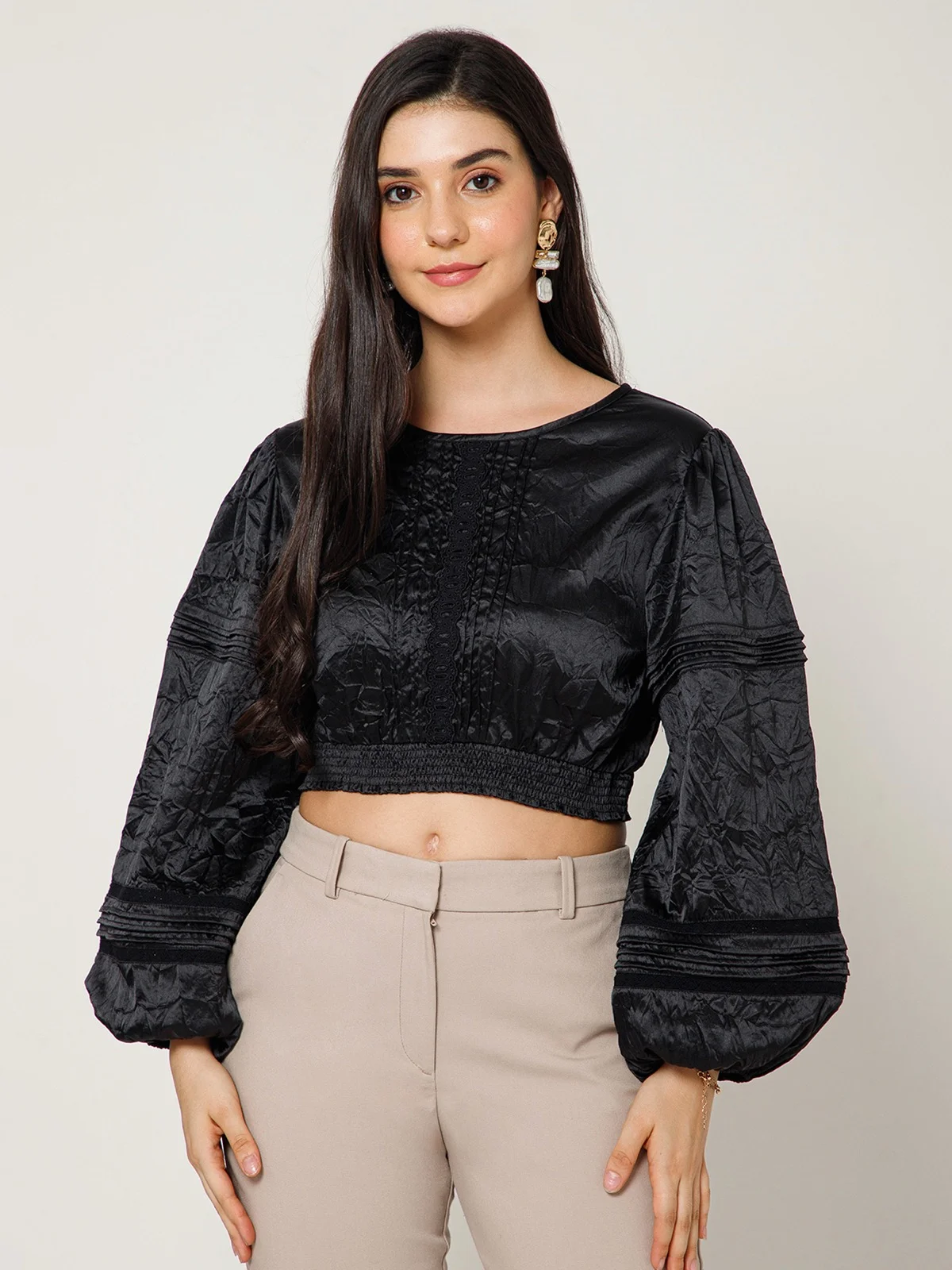 Crushed Poly Satin Crop Top view 2