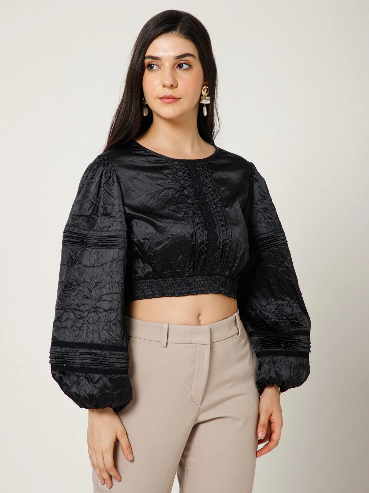 Crushed Poly Satin Crop Top view 3