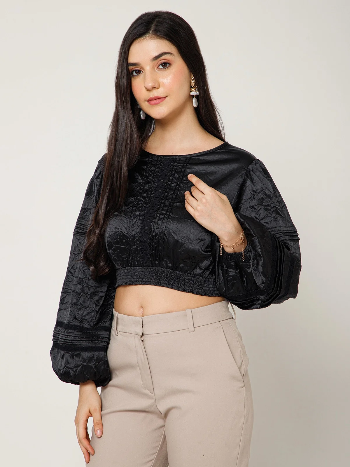 Crushed Poly Satin Crop Top