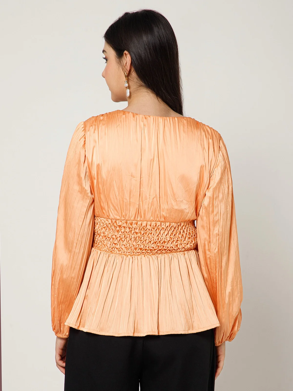 Sun Ray Pleated Polyester Satin Blouse view 2