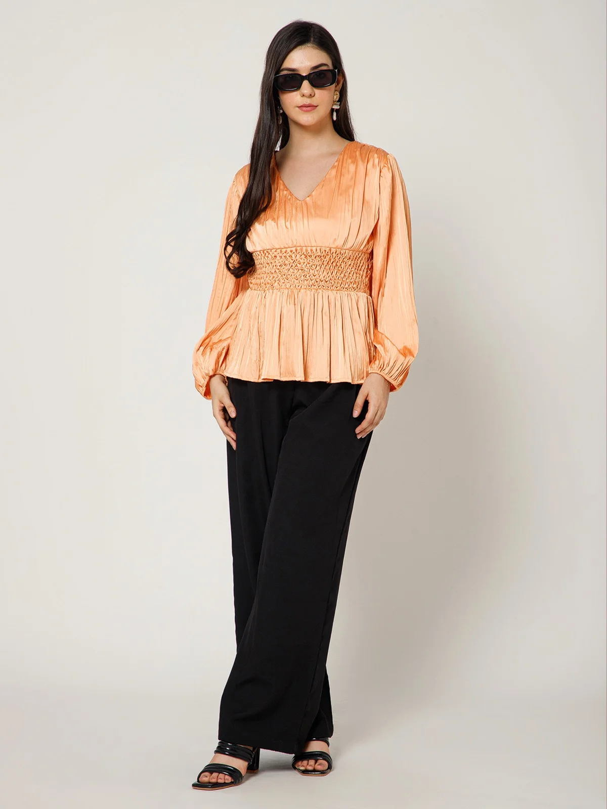 Sun Ray Pleated Polyester Satin Blouse view 4