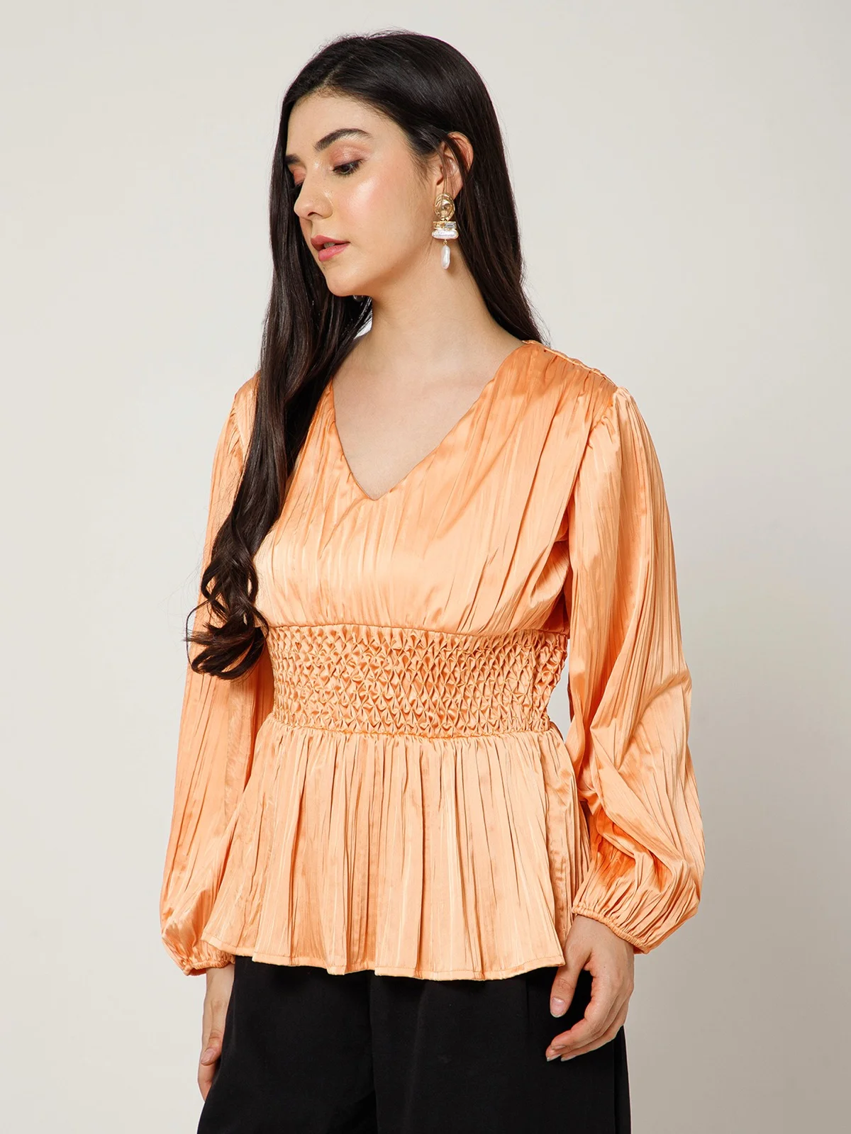 Sun Ray Pleated Polyester Satin Blouse view 5