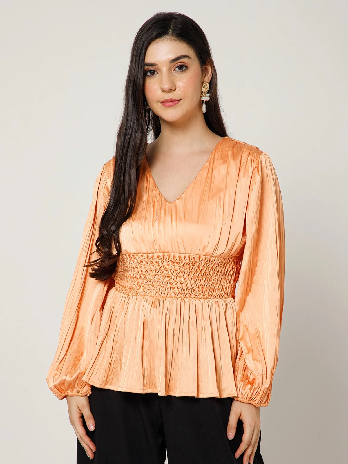 Sun Ray Pleated Polyester Satin Blouse view 6