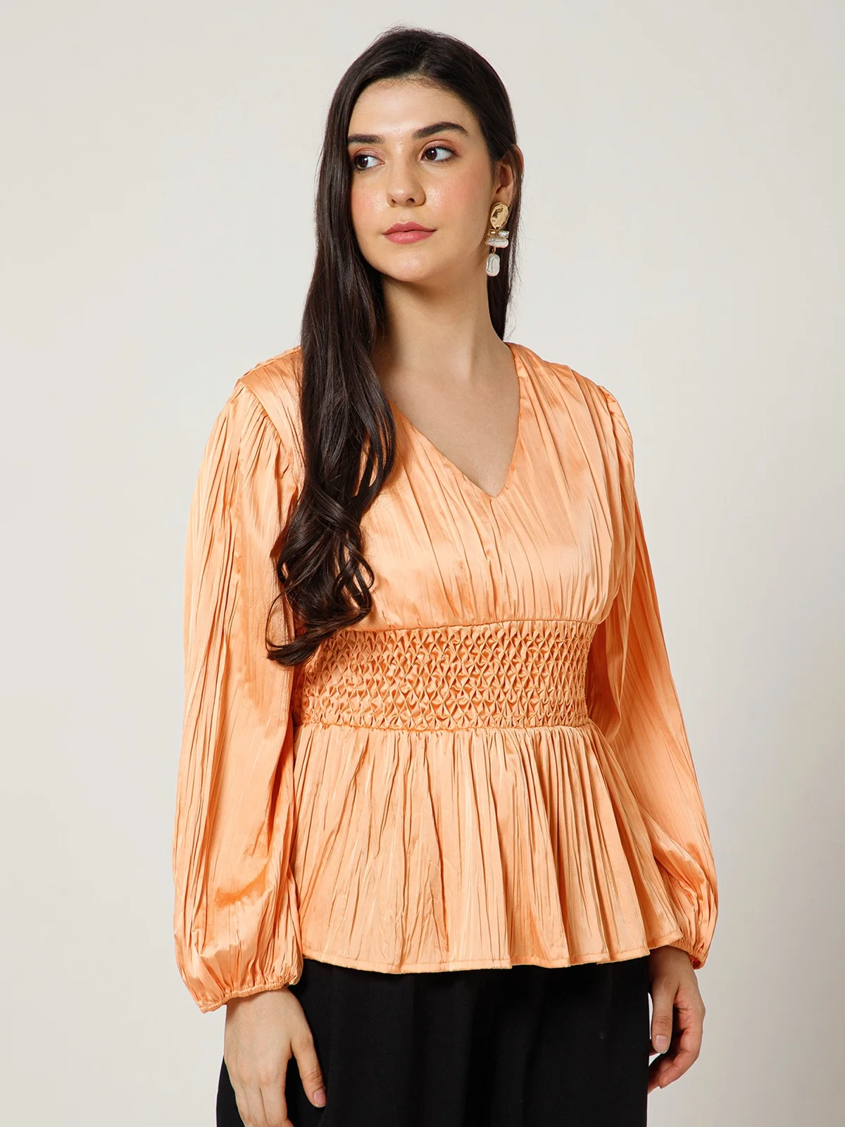 Sun Ray Pleated Polyester Satin Blouse