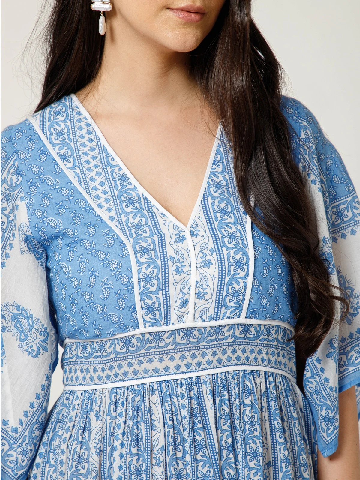 Blue Block Print Maxi Dress view 2