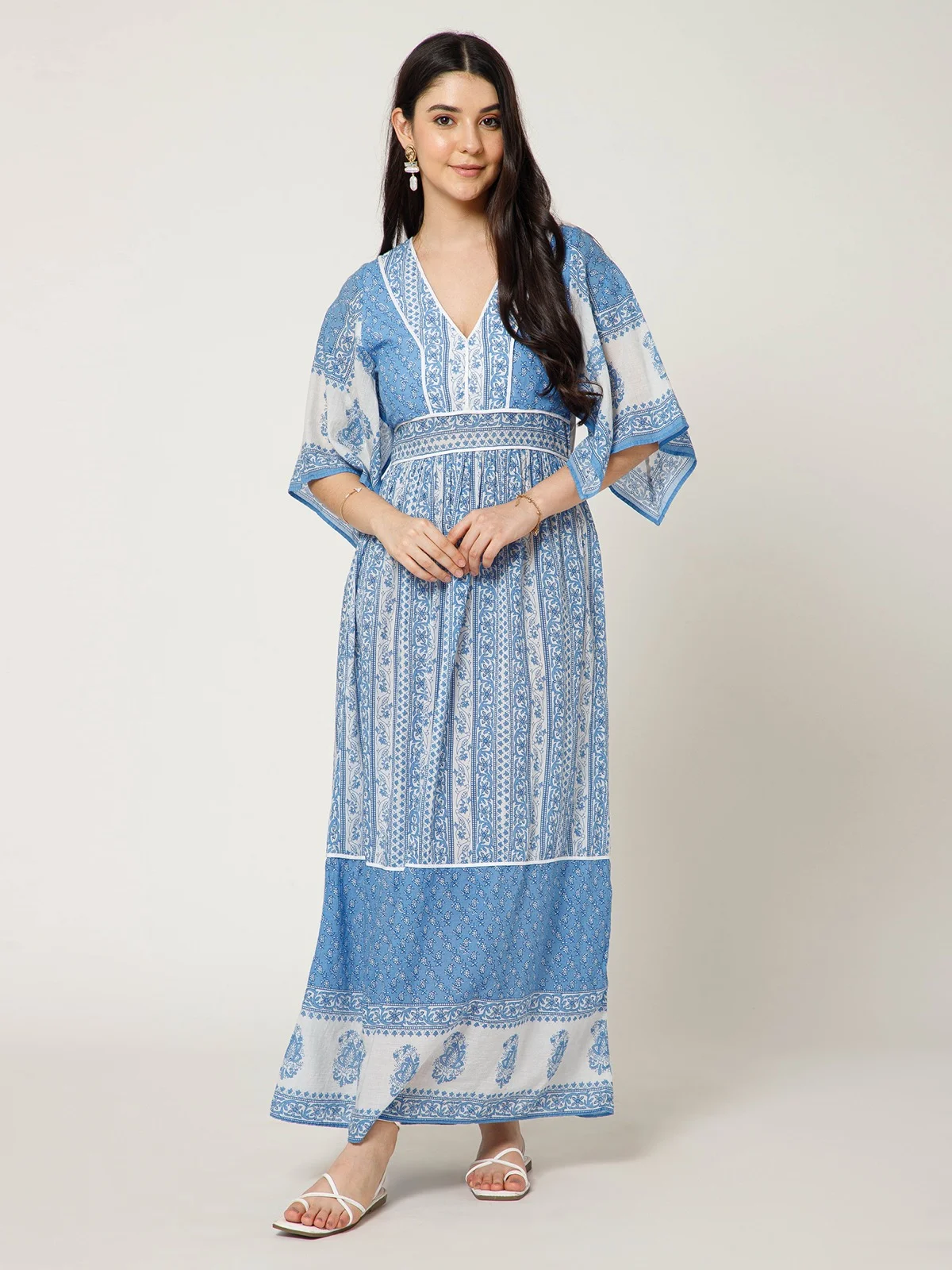 Blue Block Print Maxi Dress view 3