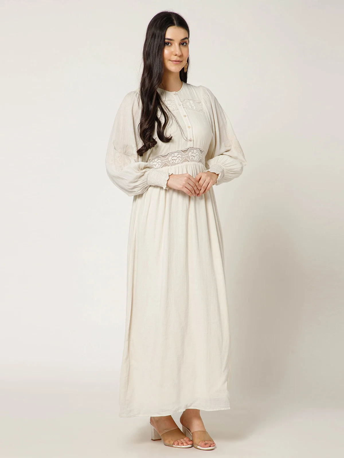 Ivory Lace Waist Maxi Dress view 3