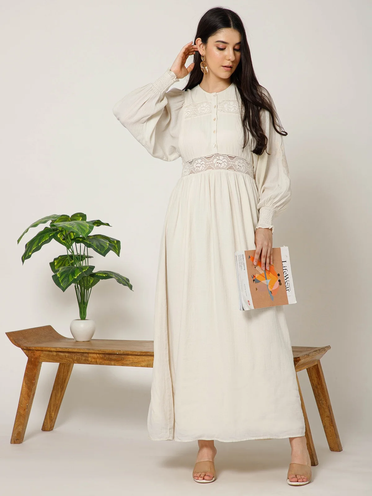 Ivory Lace Waist Maxi Dress view 4