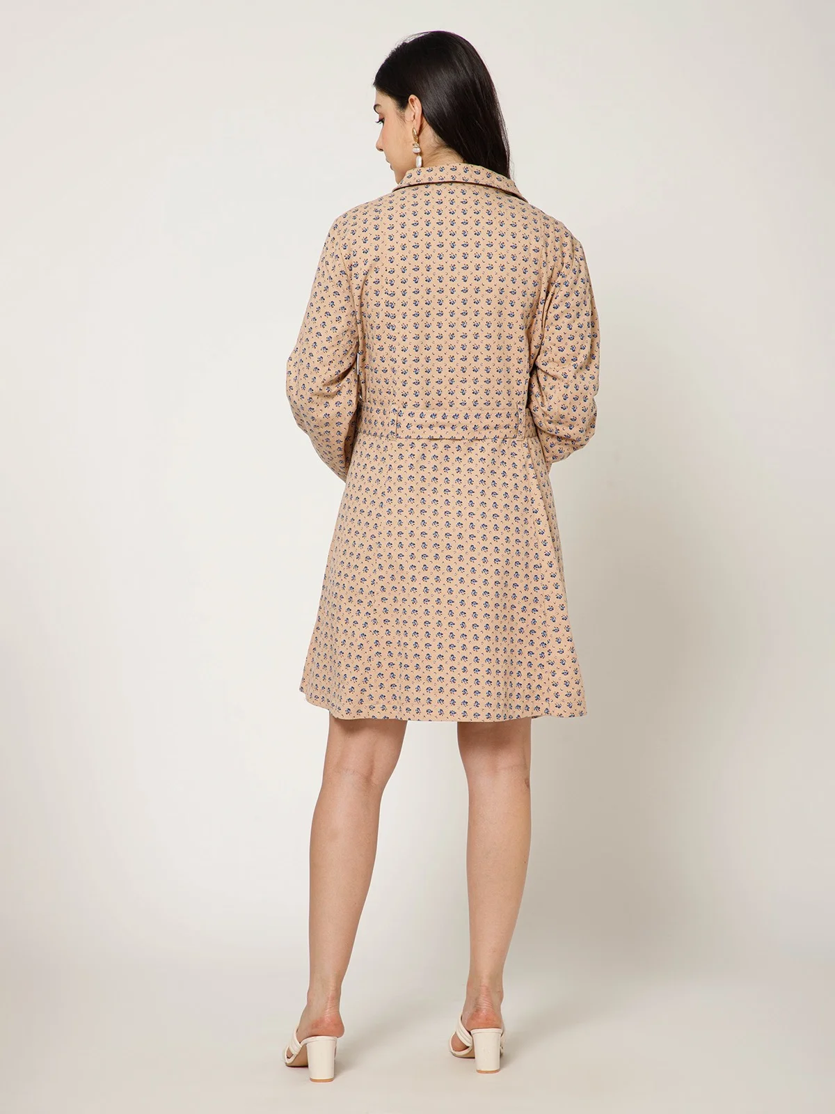 Camel Floral Print Canvas Coat view 2