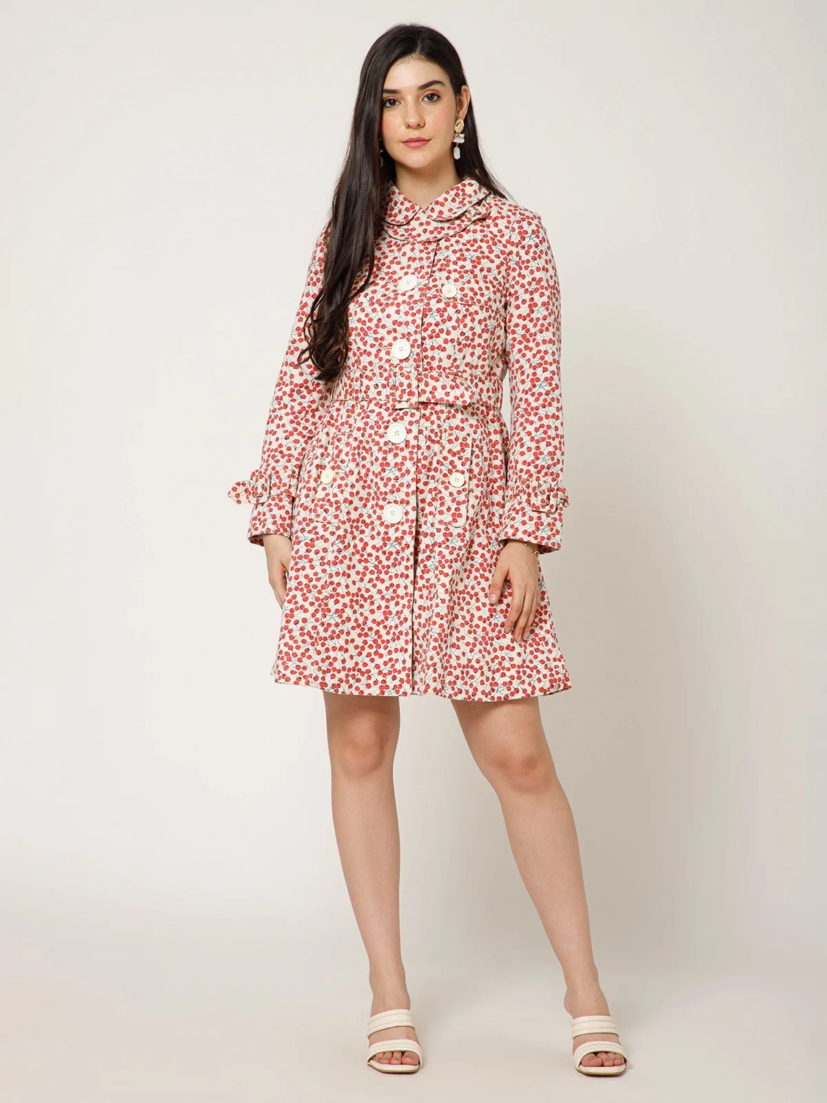 Classic Strawberry Print Canvas Coat view 4