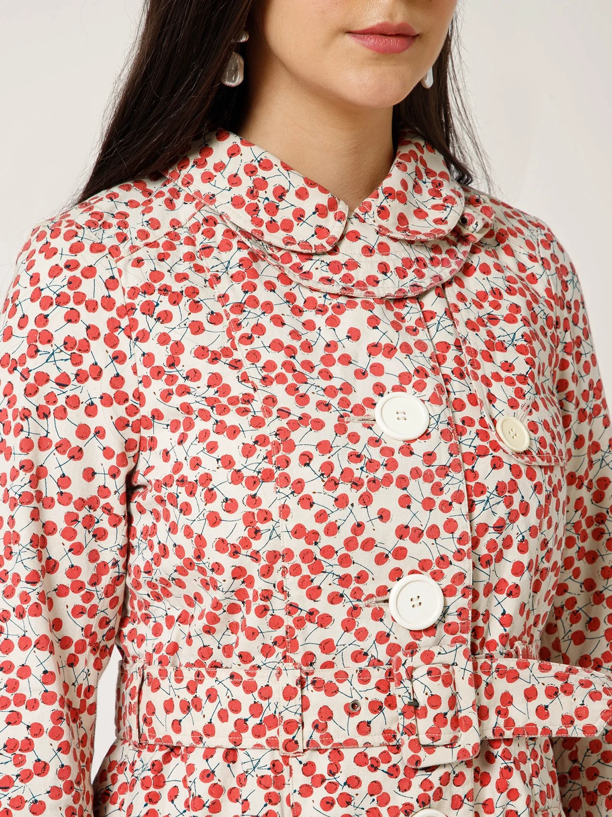 Classic Strawberry Print Canvas Coat view 5