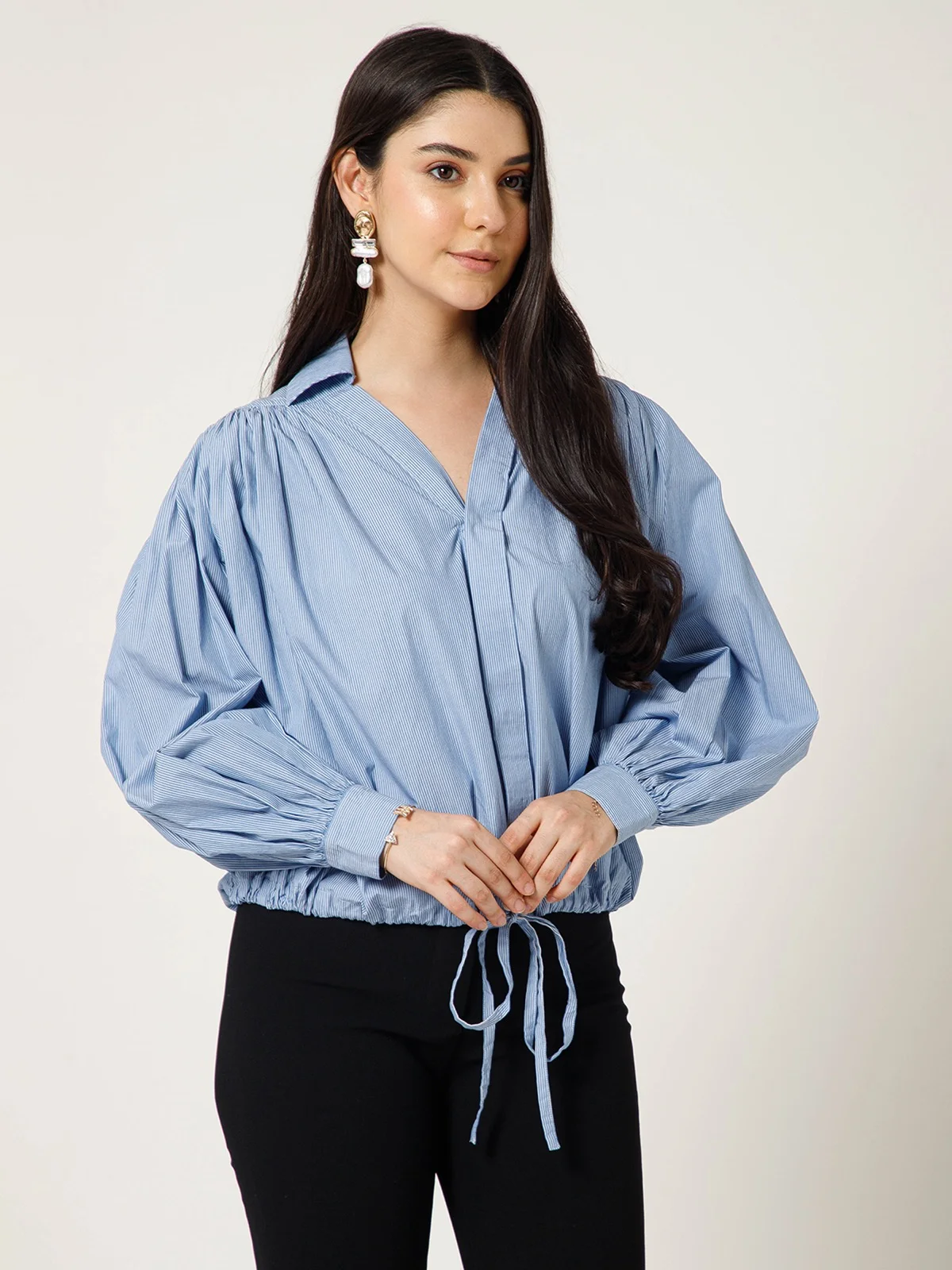 Balloon Sleeve Crop Shirt view 5