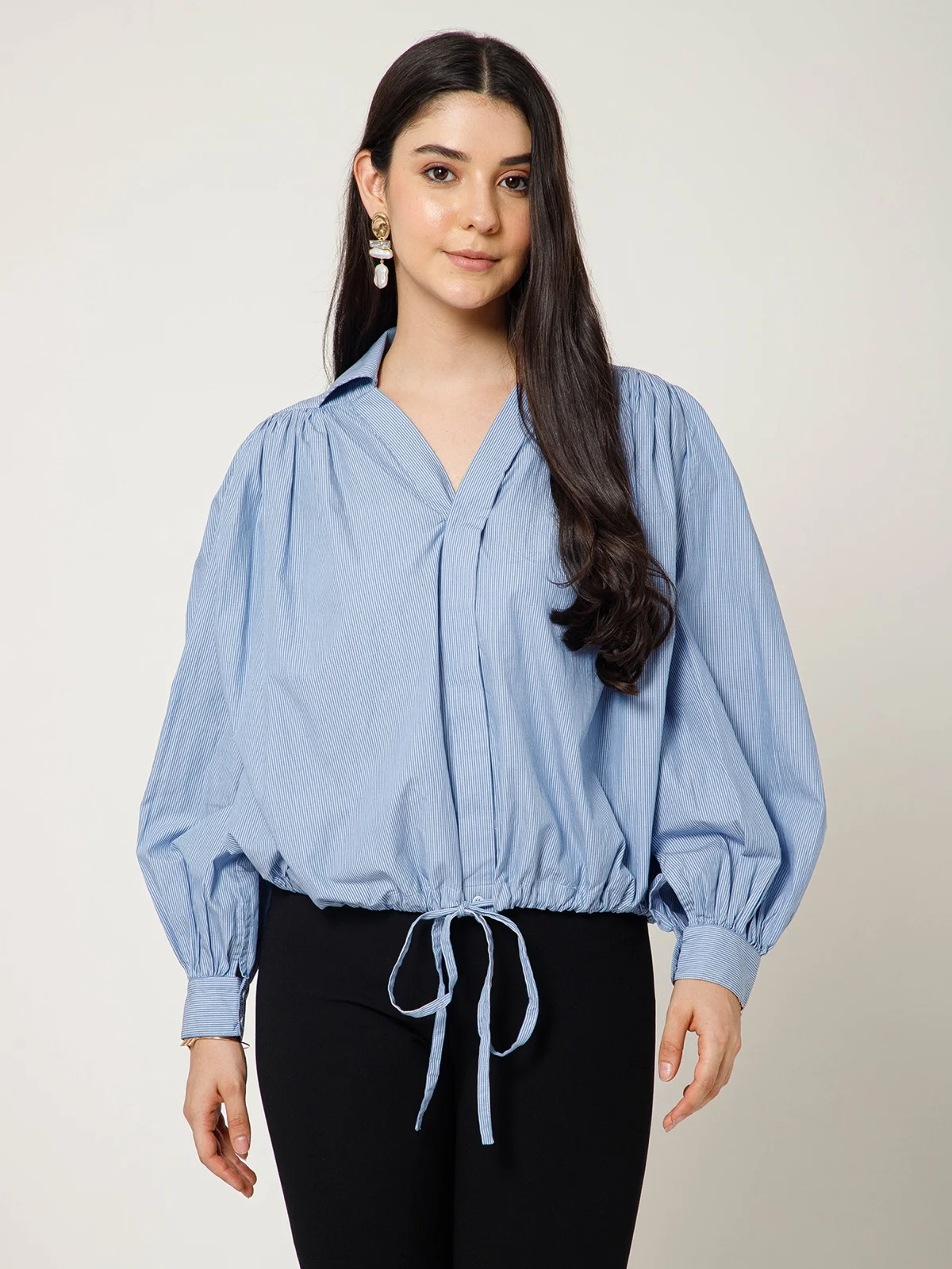 Balloon Sleeve Crop Shirt