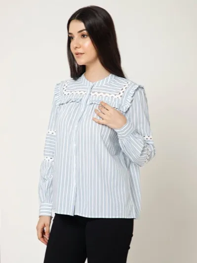 Ruffled Stripe Panel Shirt