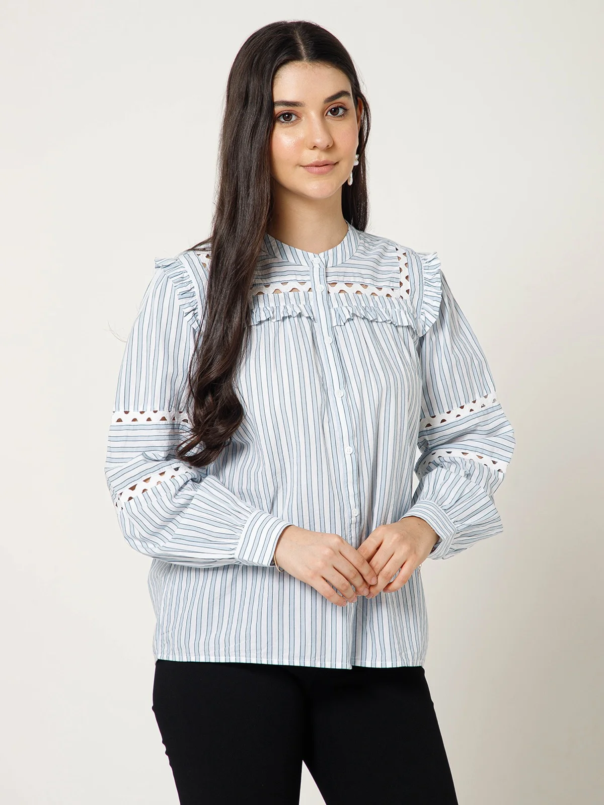 Ruffled Stripe Panel Shirt view 4