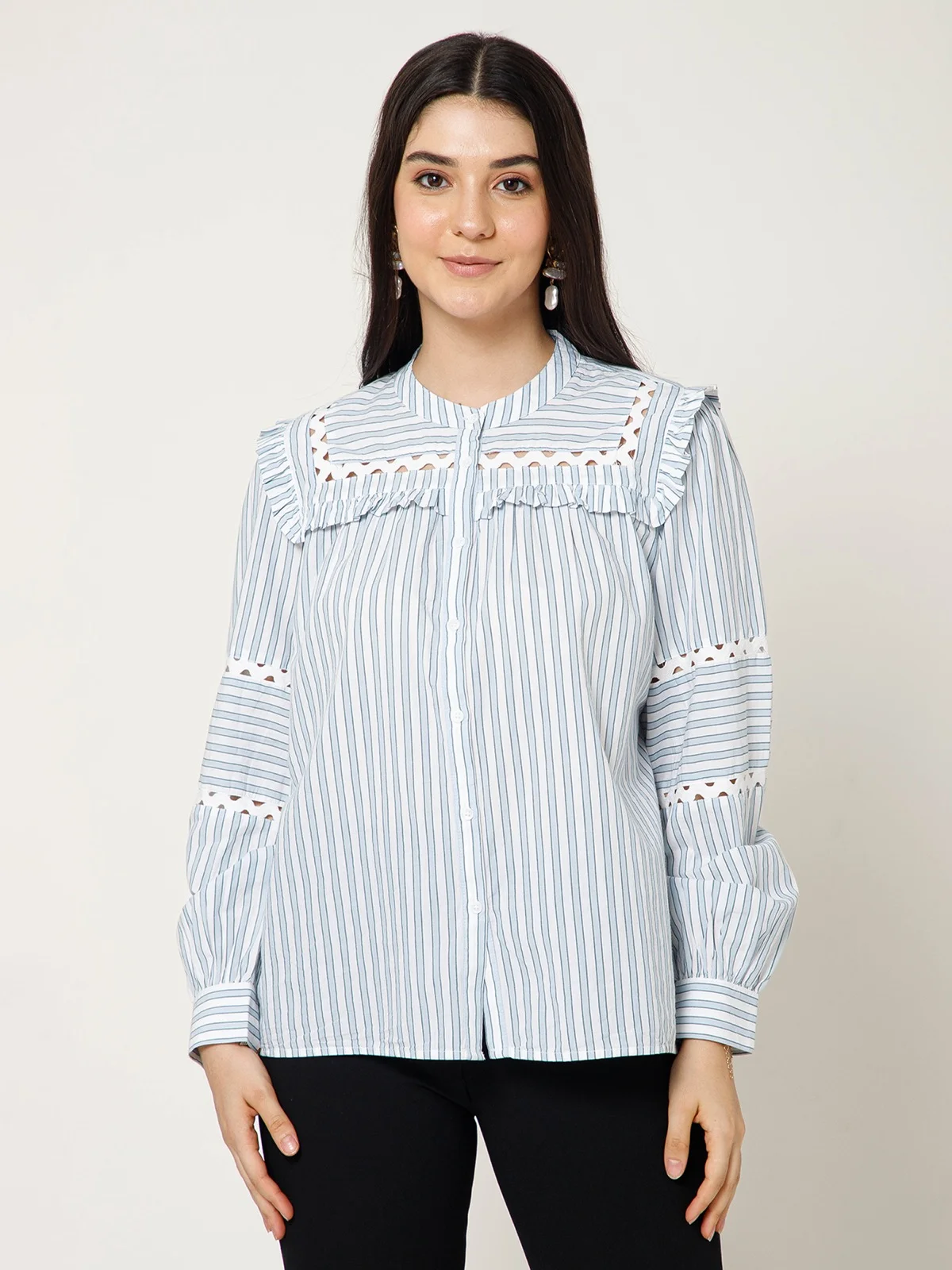 Ruffled Stripe Panel Shirt view 6